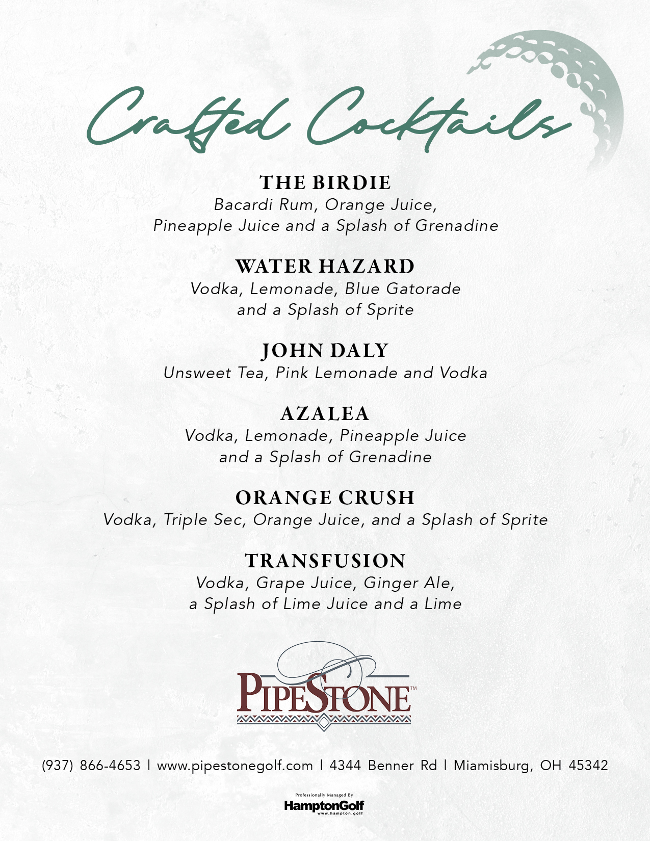 Crafted Cocktail Menu